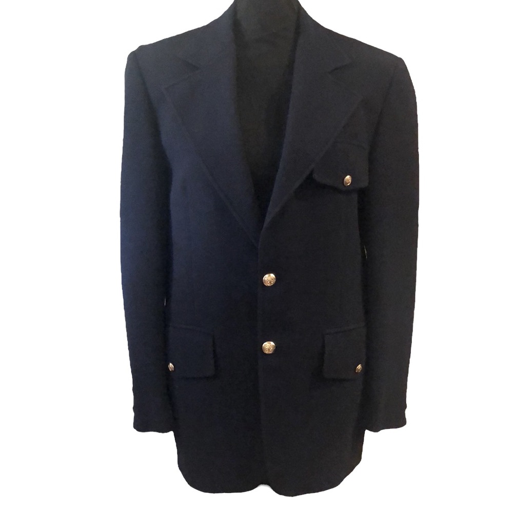 VINTAGE JOHNNY CARSON UNION LABEL DOUBLE KNIT POLYESTER BLAZER NAVY BLUE SIZE M